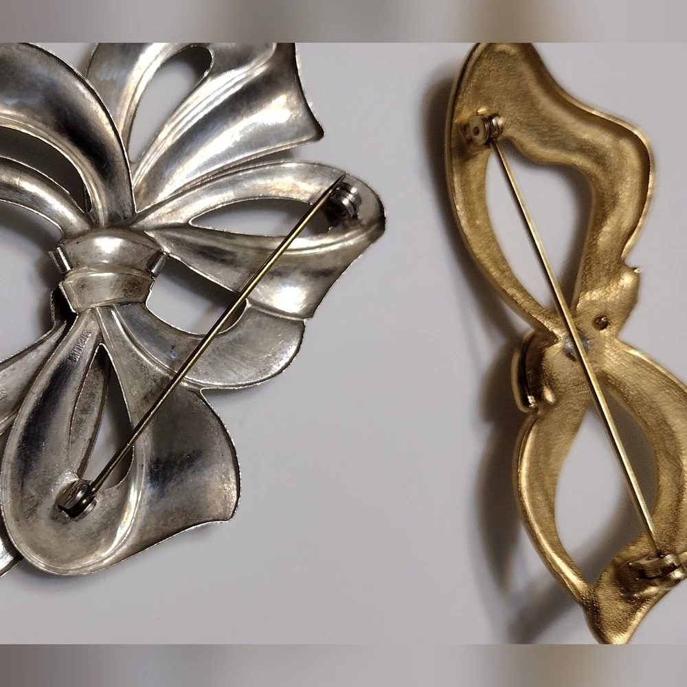 Cloisonne, Goldtone & Silvertone Bow Brooches Vintage